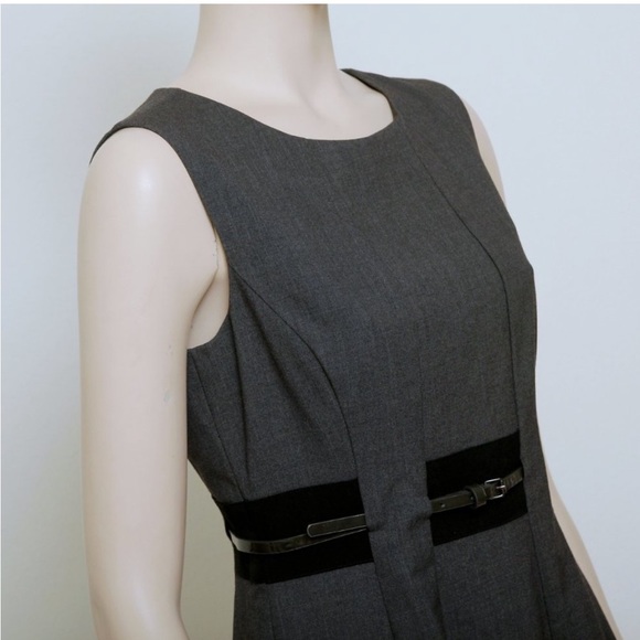 Calvin Klein Gray Sleeveless Belted Fit & Flare Striped Dress - Picture 11 of 12